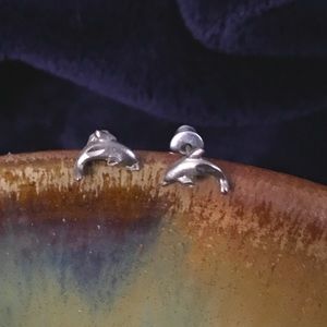 Sterling Silver Dolphin Stud Earrings